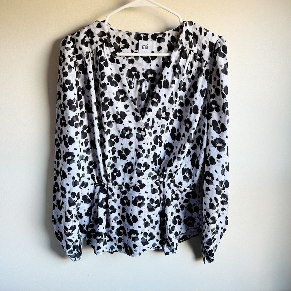 Cabi 5898 Gray Rosette Leopard Tastemaker Surplice Blouse